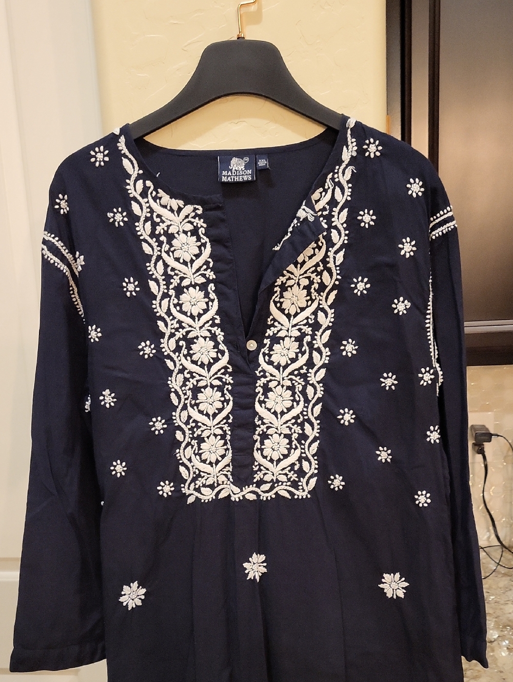 Madison MATHEWS Maxi Cotton Black Dress W Embroidery XXL